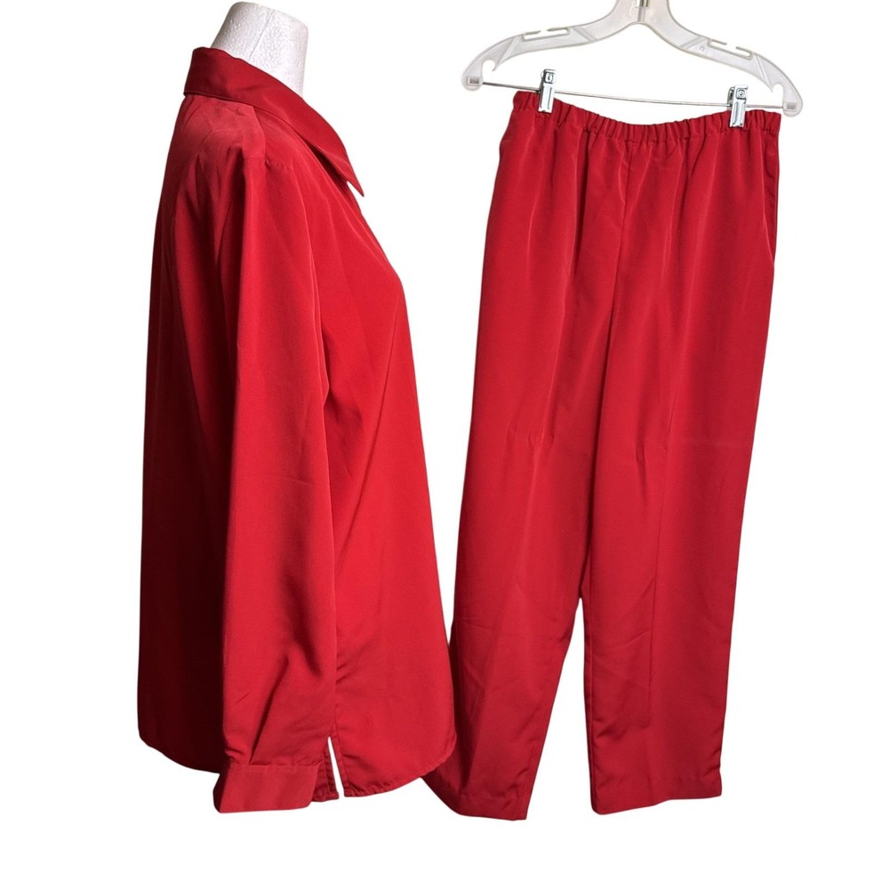 Vintage Basic Editions Red Pant Suit Co-ord Set Casual Loungewear Blouse Size 10 - Picture 2 of 8